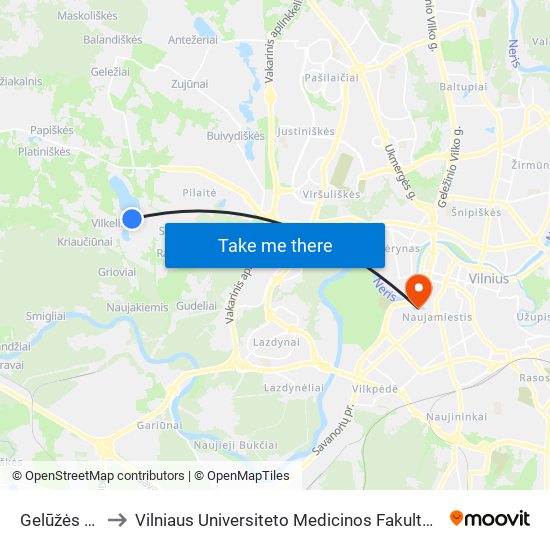 Gelūžės St. to Vilniaus Universiteto Medicinos Fakultetas map