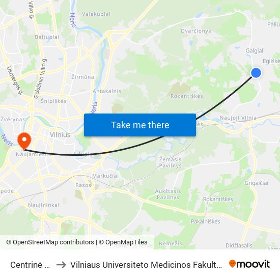 Centrinė St. to Vilniaus Universiteto Medicinos Fakultetas map
