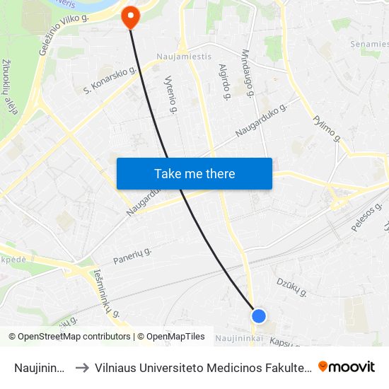 Naujininkai to Vilniaus Universiteto Medicinos Fakultetas map