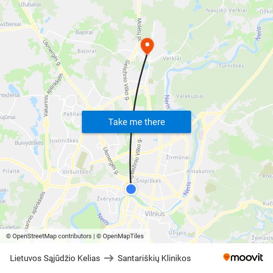 Lietuvos Sąjūdžio Kelias to Santariškių Klinikos map