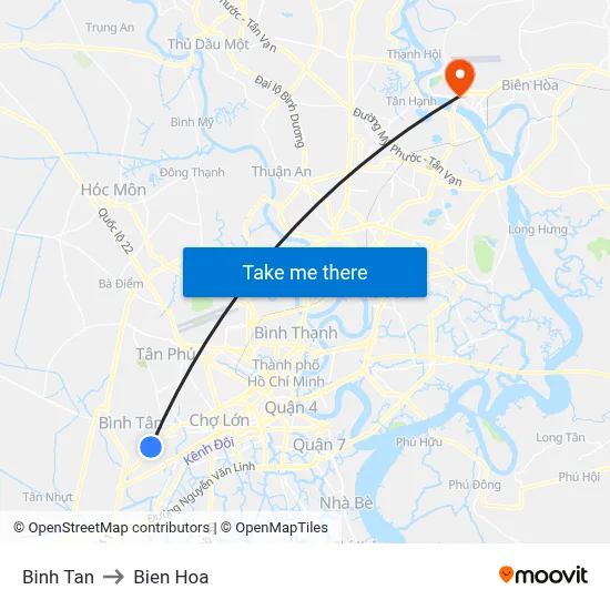 Binh Tan to Bien Hoa map