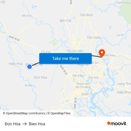 Đức Hòa to Bien Hoa map