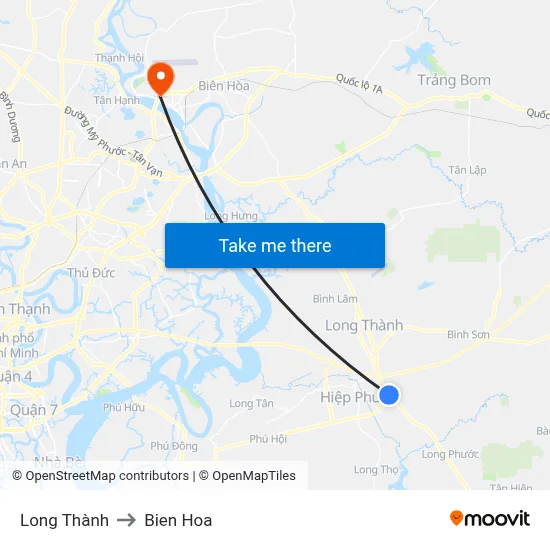 Long Thành to Bien Hoa map