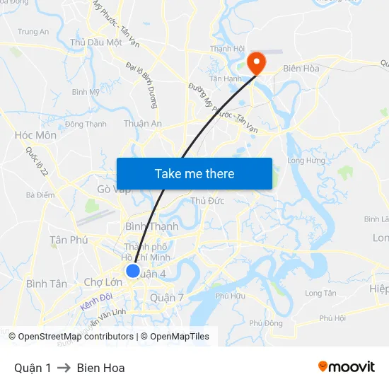 Quận 1 to Bien Hoa map