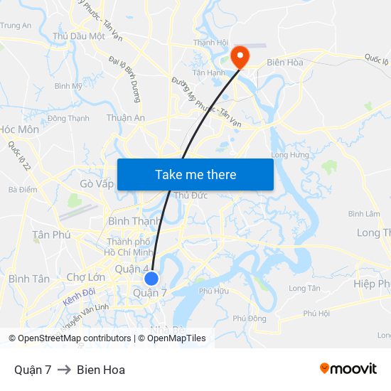 Quận 7 to Bien Hoa map