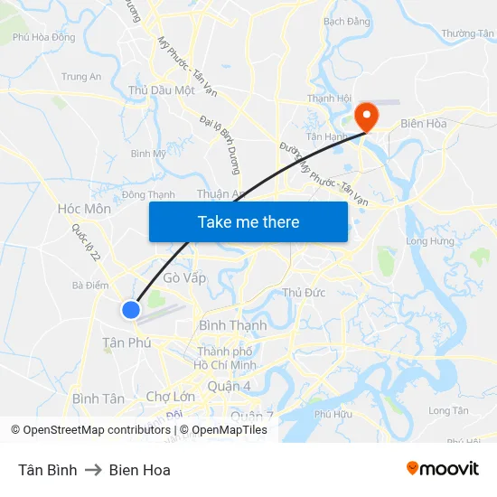 Tân Bình to Bien Hoa map