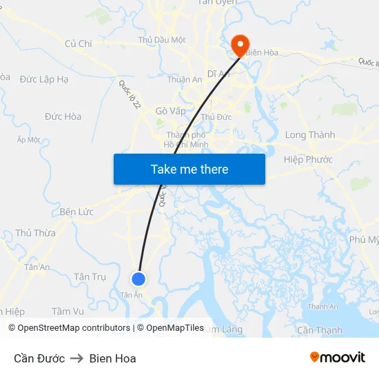 Cần Đước to Bien Hoa map