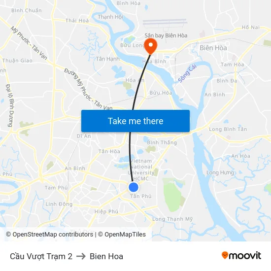 Cầu Vượt Trạm 2 to Bien Hoa map