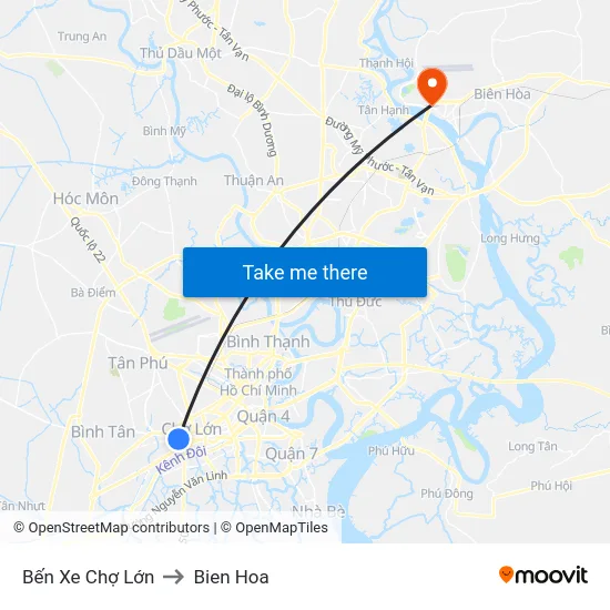 Bến Xe Chợ Lớn to Bien Hoa map
