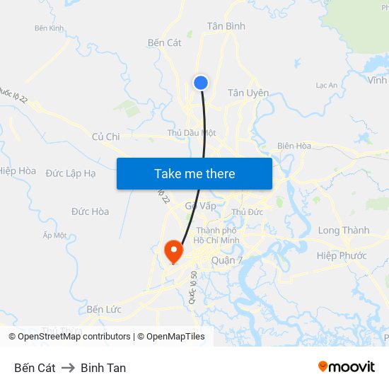 Bến Cát to Binh Tan map