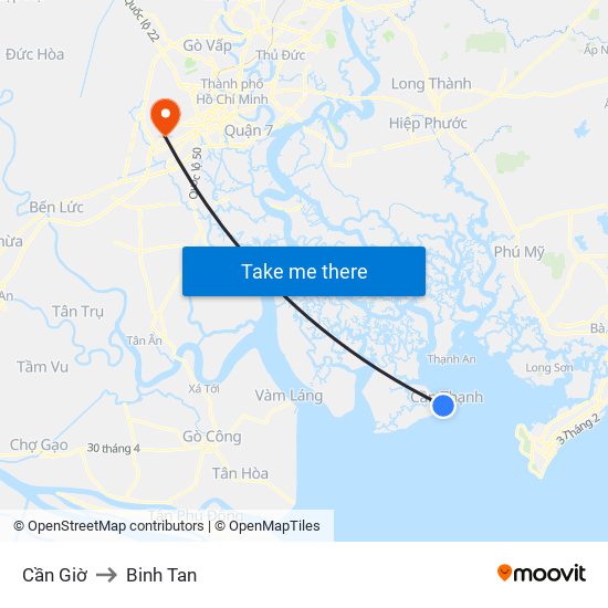 Cần Giờ to Binh Tan map