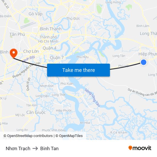 Nhơn Trạch to Binh Tan map