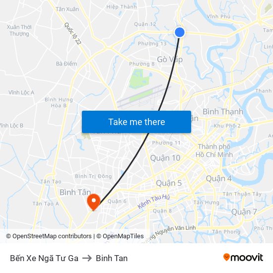 Bến Xe Ngã Tư Ga to Binh Tan map