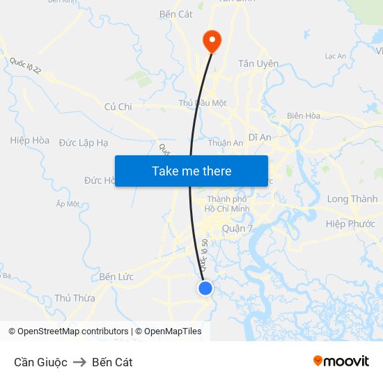 Cần Giuộc to Bến Cát map