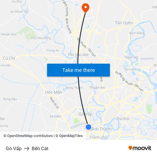 Gò Vấp to Bến Cát map