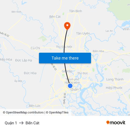 Quận 1 to Bến Cát map
