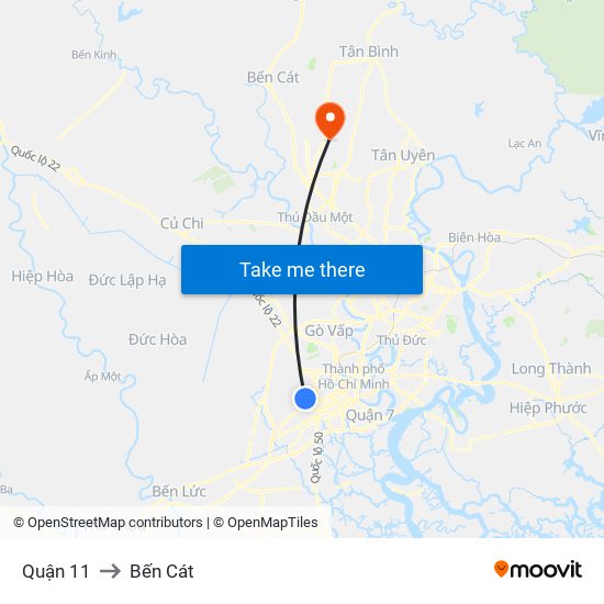 Quận 11 to Bến Cát map