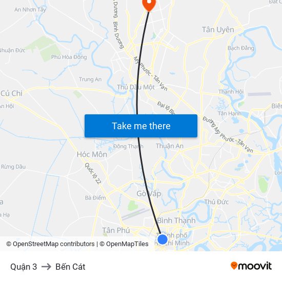 Quận 3 to Bến Cát map