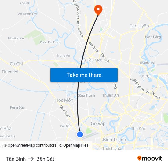 Tân Bình to Bến Cát map