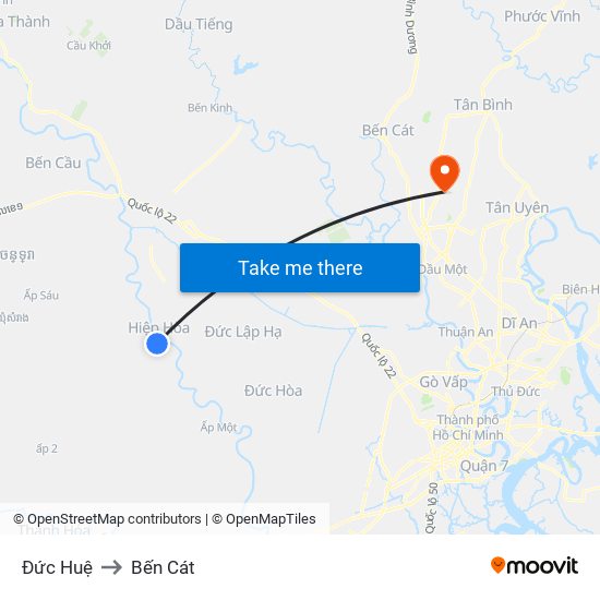 Đức Huệ to Bến Cát map