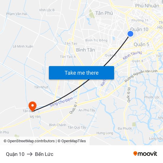 Quận 10 to Bến Lức map