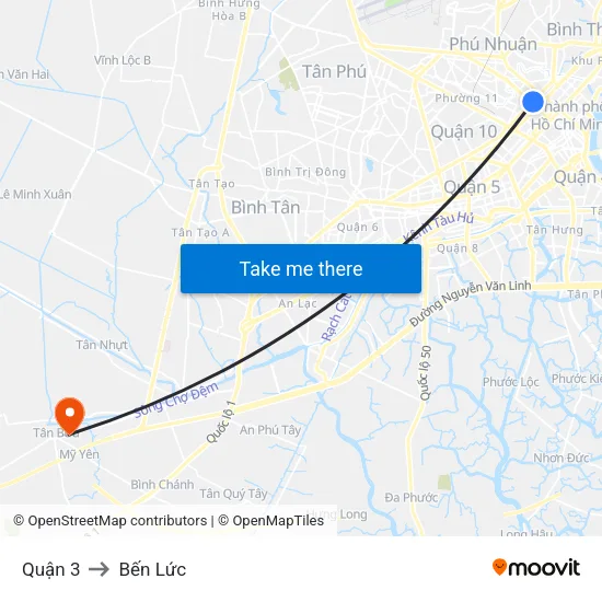 Quận 3 to Bến Lức map