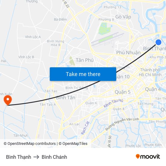 Bình Thạnh to Bình Chánh map