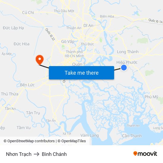 Nhơn Trạch to Bình Chánh map