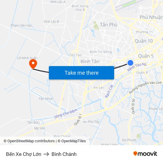 Bến Xe Chợ Lớn to Bình Chánh map