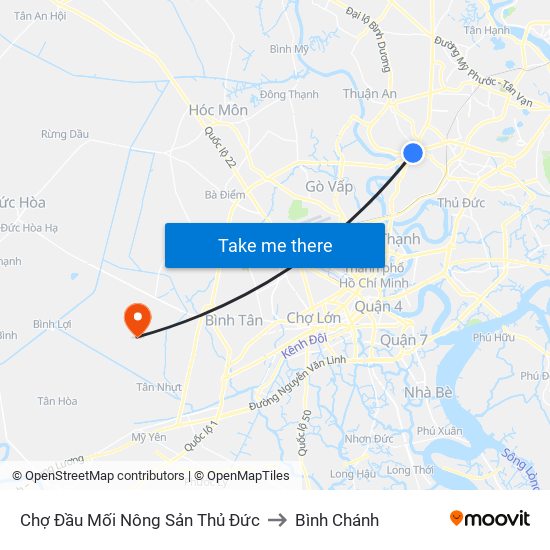 Chợ Đầu Mối Nông Sản Thủ Đức to Bình Chánh map