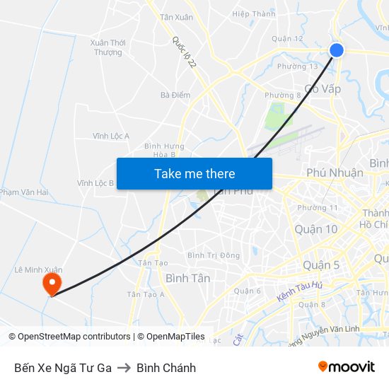 Bến Xe Ngã Tư Ga to Bình Chánh map