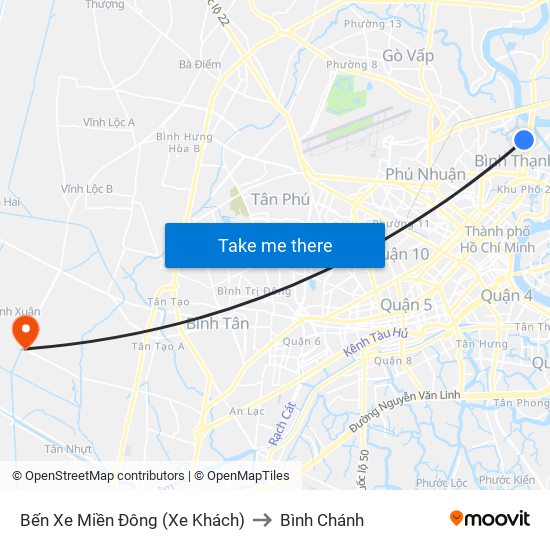 Bến Xe Miền Đông (Xe Khách) to Bình Chánh map