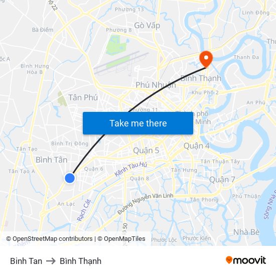 Binh Tan to Bình Thạnh map