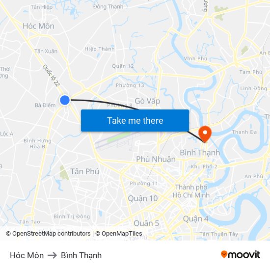 Hóc Môn to Bình Thạnh map