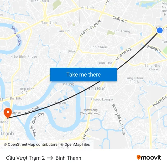 Cầu Vượt Trạm 2 to Bình Thạnh map