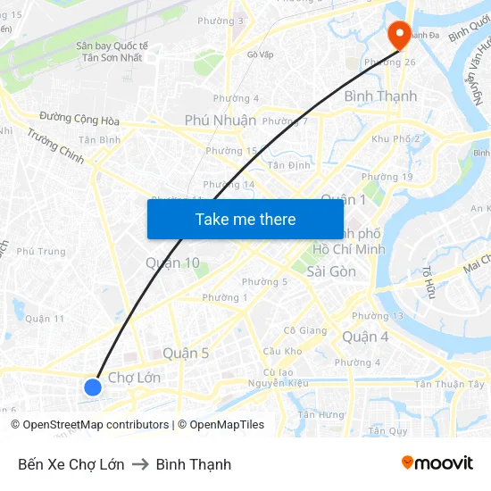 Bến Xe Chợ Lớn to Bình Thạnh map