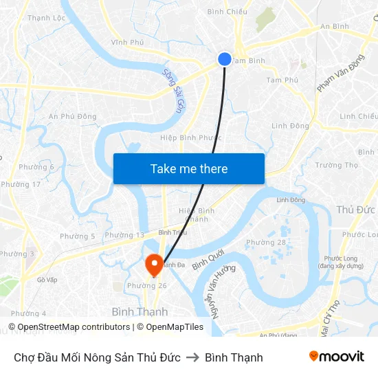 Chợ Đầu Mối Nông Sản Thủ Đức to Bình Thạnh map