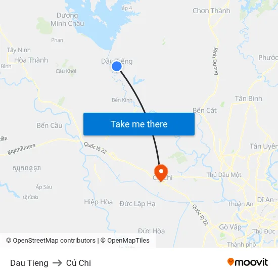Dau Tieng to Củ Chi map