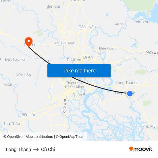 Long Thành to Củ Chi map
