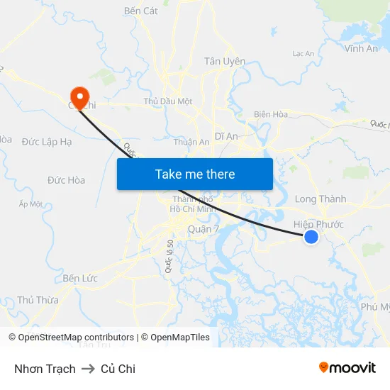 Nhơn Trạch to Củ Chi map