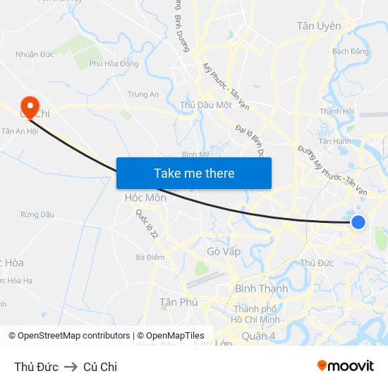 Thủ Đức to Củ Chi map