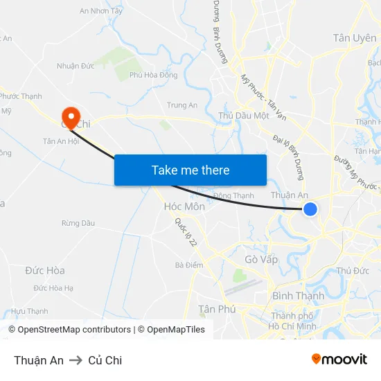 Thuận An to Củ Chi map