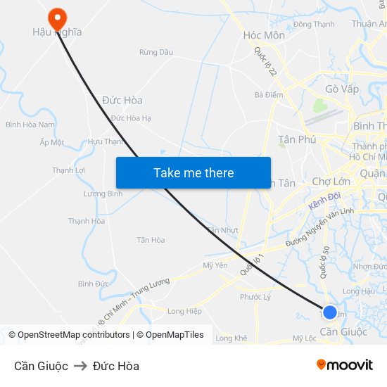Cần Giuộc to Đức Hòa map