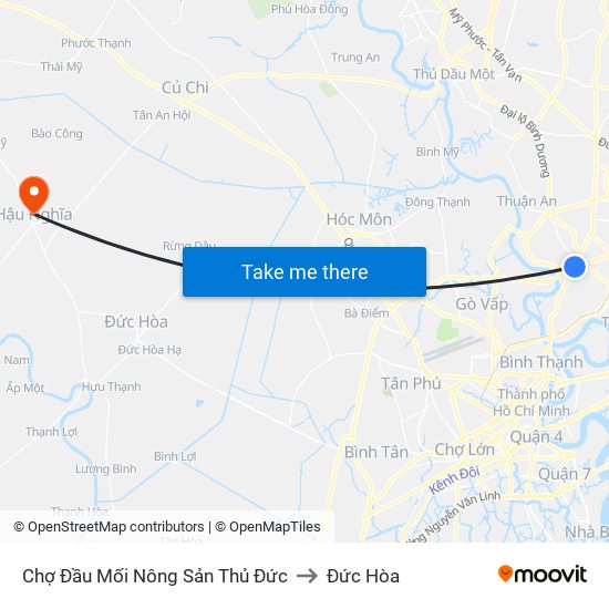 Chợ Đầu Mối Nông Sản Thủ Đức to Đức Hòa map