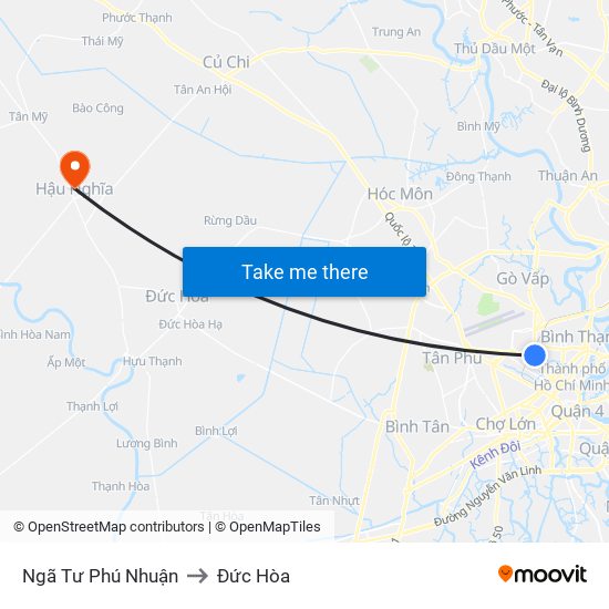 Ngã Tư Phú Nhuận to Đức Hòa map