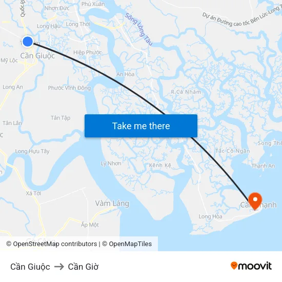 Cần Giuộc to Cần Giờ map