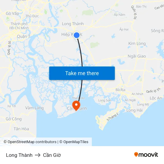 Long Thành to Cần Giờ map