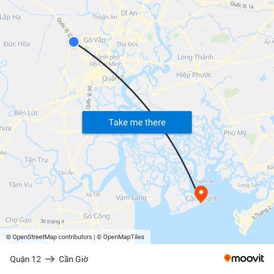 Quận 12 to Cần Giờ map