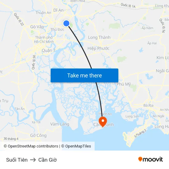 Suối Tiên to Cần Giờ map