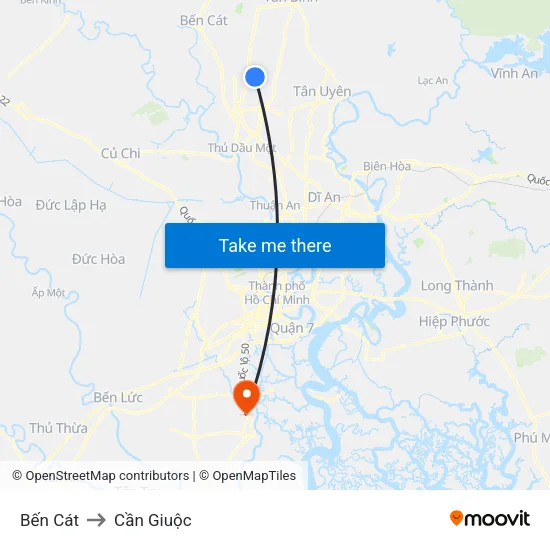 Bến Cát to Cần Giuộc map
